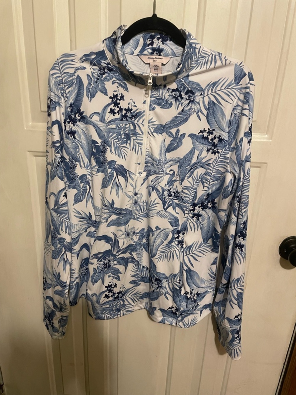 Tommy Bahama Blue and White Tropical Quarter-Zip Long Sleeve Shirt